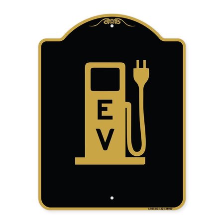 SIGNMISSION Ev Electric Vehicle Charging Station, Black & Gold Aluminum Sign, 18" x 24", BG-1824-24090 A-DES-BG-1824-24090